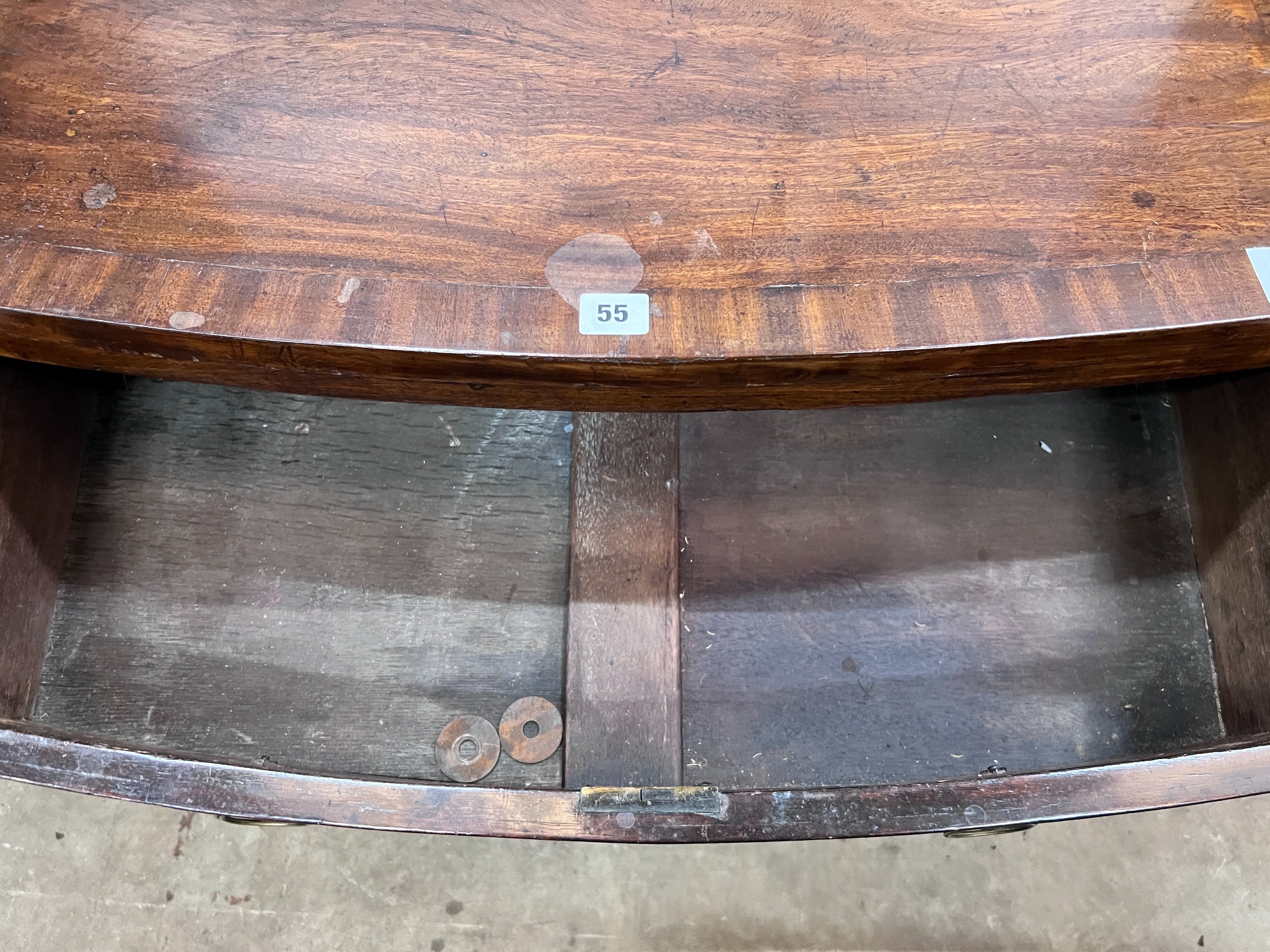 A small Regency banded mahogany three drawer bowfront chest, width 77cm, depth 43cm, height 77cm *Please note the sale commences at 9am.